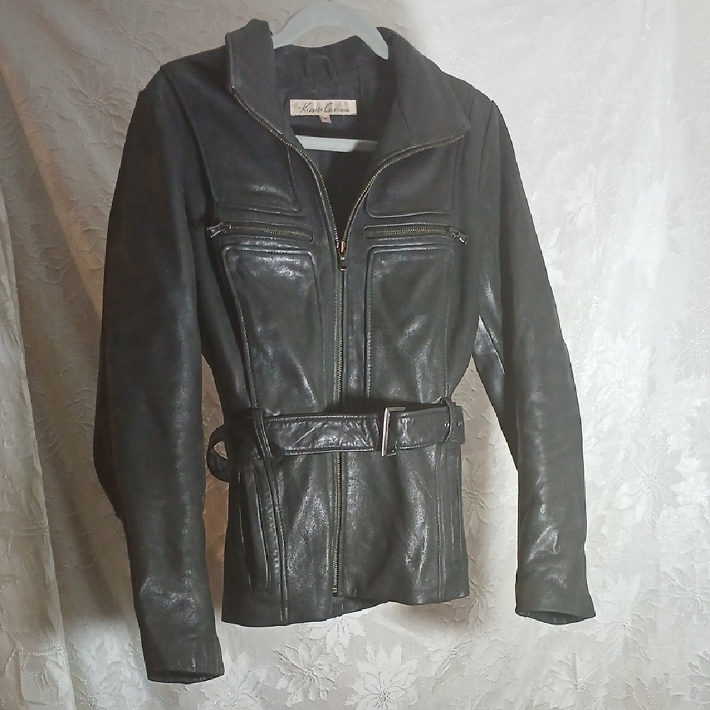 Kenneth Cole New York Dark Leather Jacket with Belt